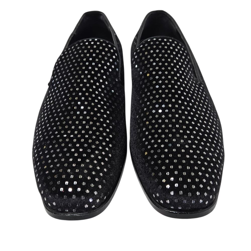 After Midnight Tuxedo Slip On Loafers With Reflective Rhinestones 10 Black